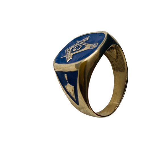 14 K Yellow gold with Blue enamel Masonic ring - Picture 9 of 10